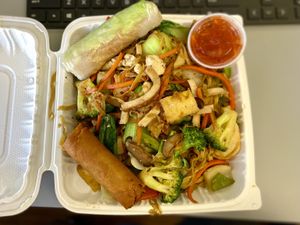 Loved the #22 Stir Fry Noodles and Mixed Veg! The summer roll and golden roll were also delicious. The Loving Hut never disappoints! 🌱❤️ #Veganuary at Loving Hut in Falls Church