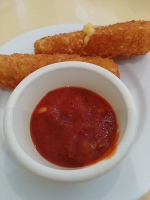 Mozzarella Sticks with Marinara Dip Appetizer: Delicious at Loving Hut in Falls Church
