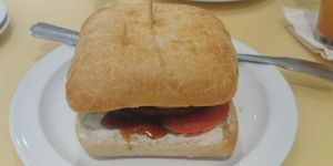 Hawian Burger with white bread at Loving Hut in Falls Church