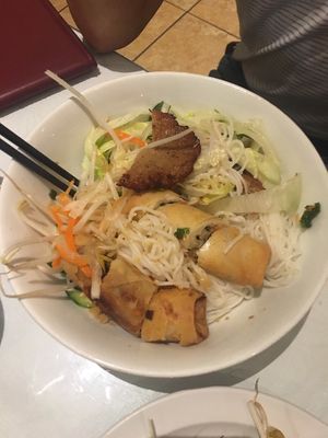 Vietnamese noodle and roll dish at Loving Hut in Falls Church