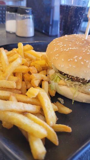 Vegan Burger with fries at Freysnesi in Skaftafell
