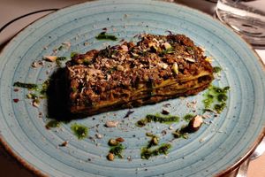 almond lasagna at La Svolta in Bologna