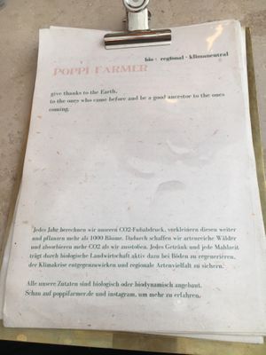 Menu   at Poppi Farmer in Munich