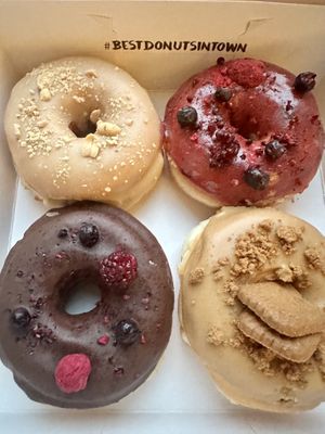 4 of the Vegan flavors - delicious!   at La Donuteria - Spalena in Prague