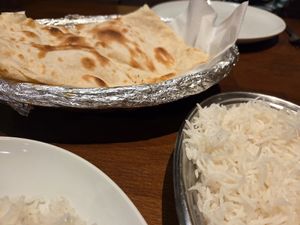 Naan and fluffy rice at Gateway of India in Ceske Budejovice