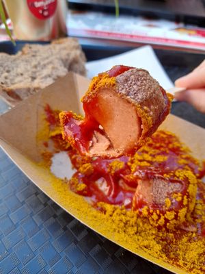Close up of the sausage at MyCurrywurst  in Heidelberg