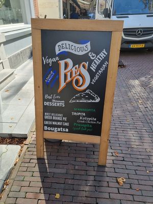 sign on pavement  at P__D deli pies & coffee Co. in Delft