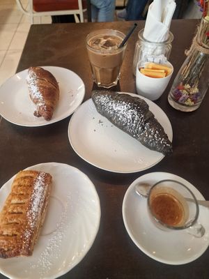 Raspberry croissant, charcoal croissant, maple and pine nut pastry (all vegan) at VERA in Palermo