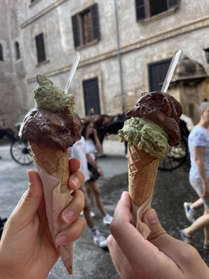 Pistache and baico (hazelnut chocolate)  at Rivareno Catedral in Mallorca