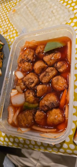 Sweet and sour vegan chicken at Wawin Vegan Chinese in Salford