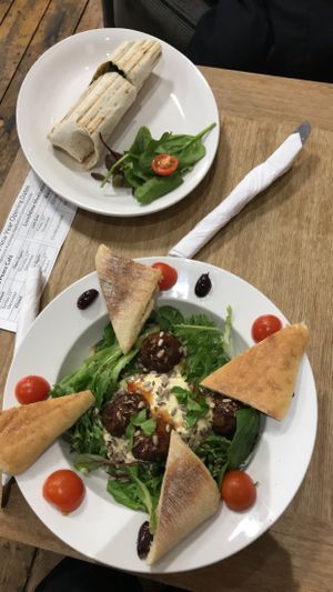 Falafel salad and falafel wrap at World Peace Cafe in Leicester