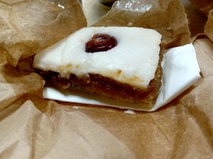 Cherry bakewell slice at Currant Affairs in Leicester