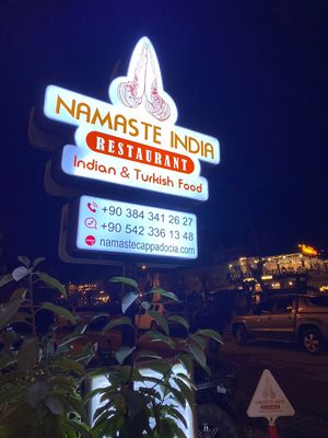 The restaurant sign at Namaste India in Nevsehir