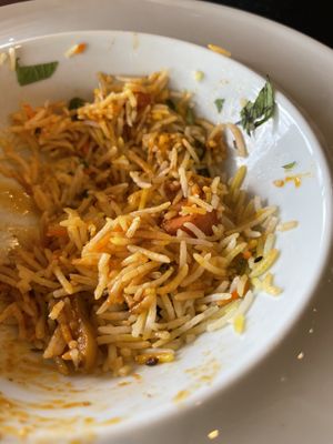 We were too busy inhaling our food to actually take pics. So I tried halfway thru. This is vegetable biryani   at Namaste India in Nevsehir