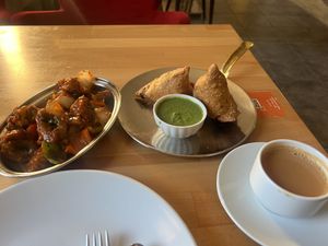 Mushroom chili and vegetable samosas   at Namaste India in Nevsehir