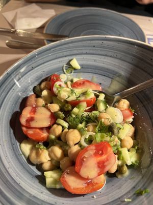 Chickpea salad no flavor at all  at Mouragio in Paros