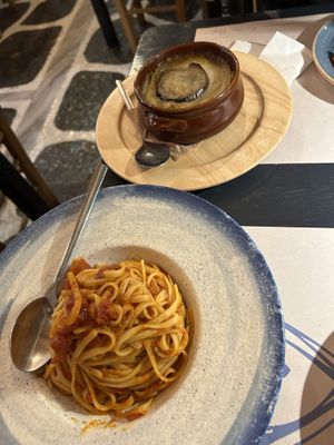 Moussaka and pasta  at Mouragio in Paros