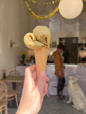 delicious hōjicha ice cream  at Imaginarni Zmrzlina in Prague
