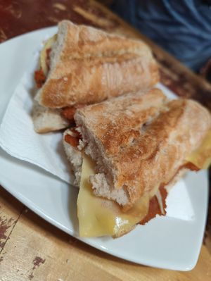 Very nice cheese and sobrasada - vegan ofc at La Riera - Vallcarca in Barcelona