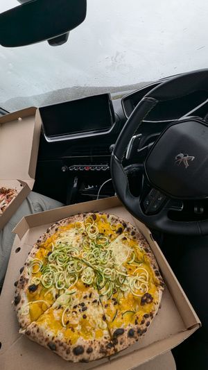 Smashing pumpkin with vegan mozzarella at Crust - Food Stand in Isle Of Lewis