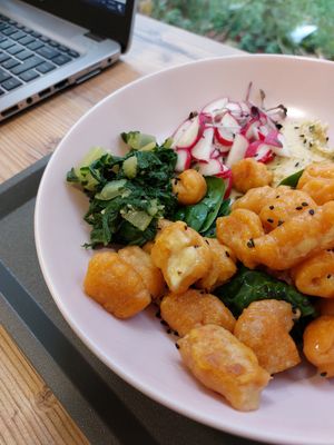 Daily course - sweet potato gnocchi with green veggies #Veganuary at Bio Vita Vegan Bistro in Belgrade