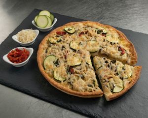 Vegan Mediterranean pizza at Sarpino's Pizzeria in Coral Springs