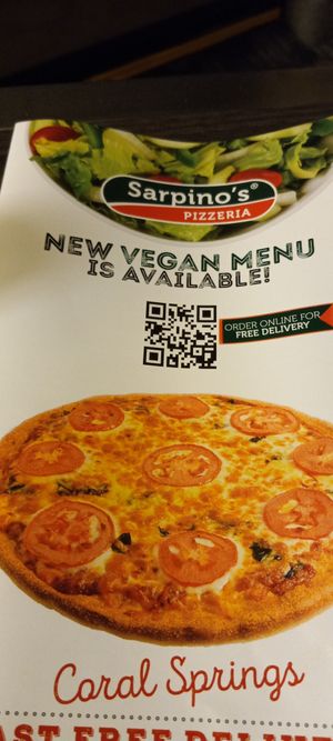 Vegan menu!! at Sarpino's Pizzeria in Coral Springs