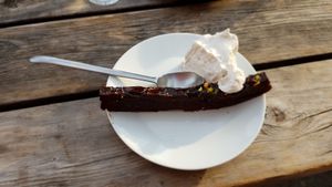 Raw vegan espresso cake with coconut cream at En Deli Haga in Gothenburg