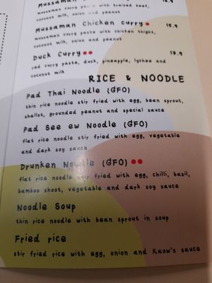 Rice and noodle dishes can be made vegan. Oyster sauce is mushroom. at Kaow Thai in Warwick