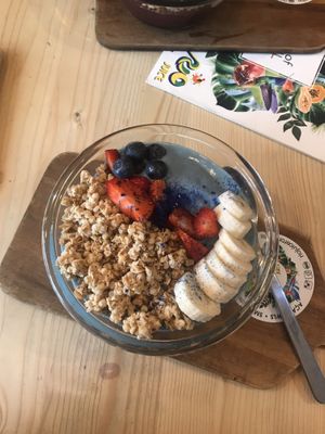 blue spirulina bowl  at Rio Juice - Calea Victoriei in Bucharest