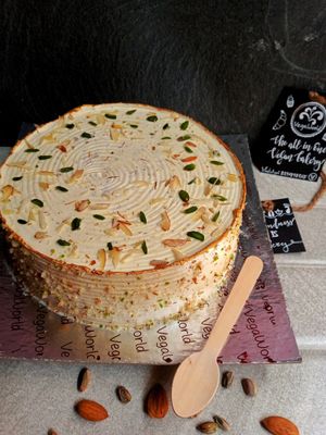 Gourmet Vegan Rasmalai cake from VegaWorld Confectionery 🍭🌱💌🤤 at VegaWorld in Kolkata