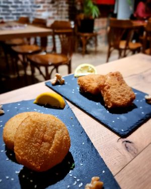 Cheese croquettes and vol zu vegan croquettes  at Oh!MA in Bruges