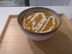 Pumpkin soup at Mimi's Cafe Vegan in Athens