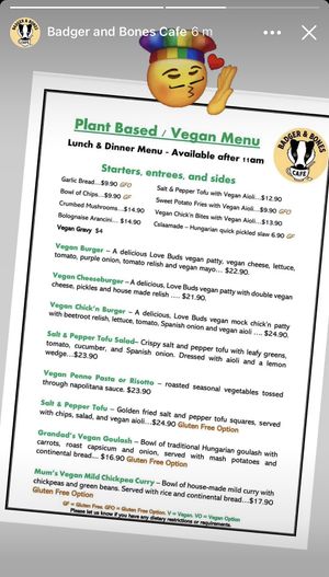 Brand new vegan specific menu for 2023  at Badger & Bones in Salisbury