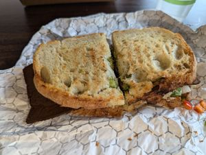 Bacon & Veggies Panini at Plain Talk Books & Coffee in Des Moines