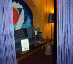 A corner of the lounge downstairs at Life Alive Organic Cafe in Cambridge