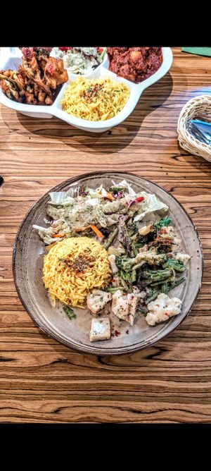 Roasted vegetables with rice at Radharane - Gedimino in Vilnius