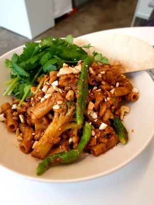 tempeh ragu pasta at Sunny Bowl in Seoul