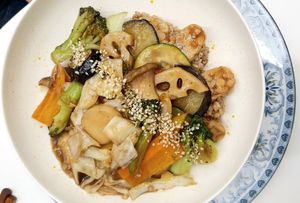 Tempeh vegetable rice at Sunny Bowl in Seoul