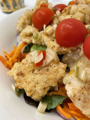 Close-up; chicken salad bowl  at Sunny Bowl in Seoul