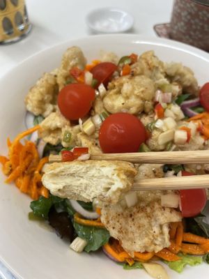 Close-up; chicken salad bowl  at Sunny Bowl in Seoul