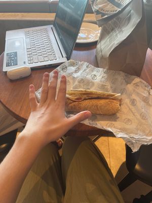 Falafel wrap with hand for size comparison   at Operation Falafel in Dubai