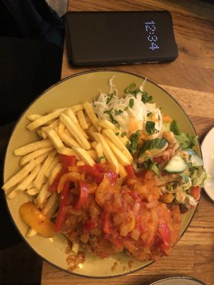 Vegan schnitzel with tomato-pepper sauce   at Elea Candia in Cologne