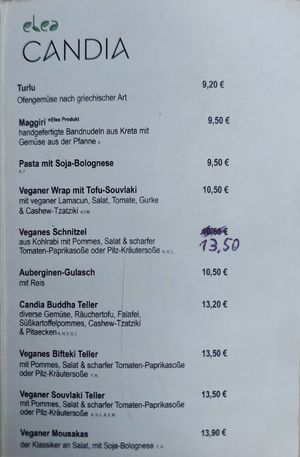 Menu at Elea Candia in Cologne