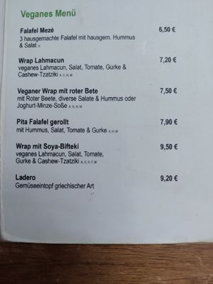 Menu at Elea Candia in Cologne