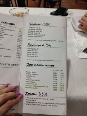 Menú at Tapería Esencia in Malaga