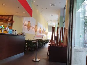 Restaurant interior at Saravanaa Bhavan in Berlin