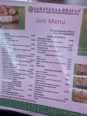 jain menu  at Saravanaa Bhavan in Berlin