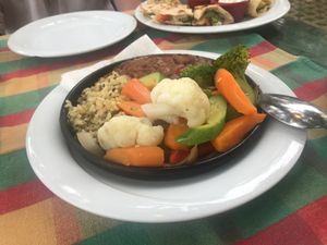 Vegetables, rice and beans at Serendiville in Tirana
