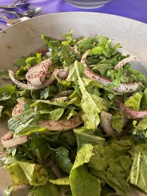 Salad with greens, onion and sumak   at Nasiba in Buqata